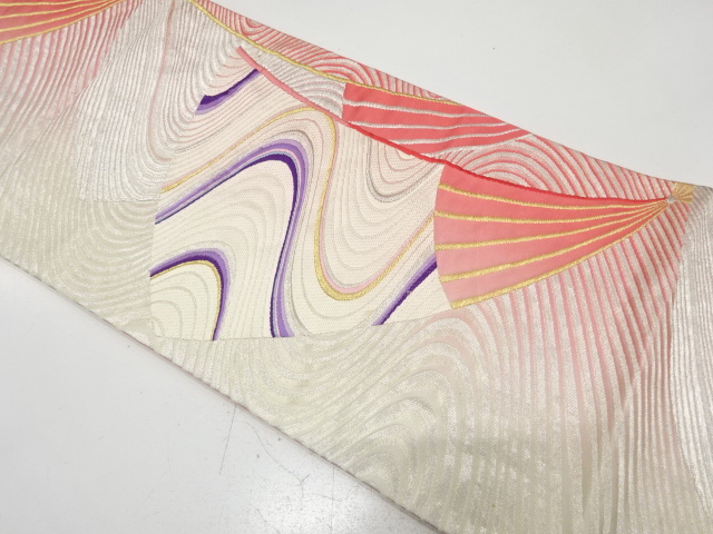 JAPANESE KIMONO / ANTIQUE FUKURO OBI / SILK / WOVEN FAN & STREAM